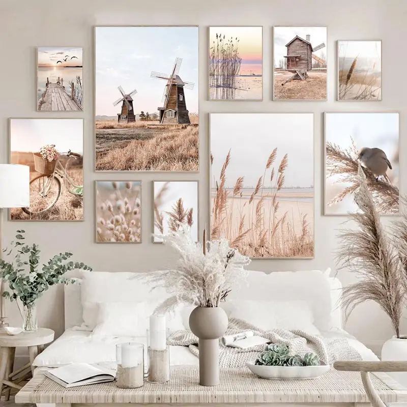 Orchard Sprayer Tractor - Affiche d'art mural de paysage Beige,